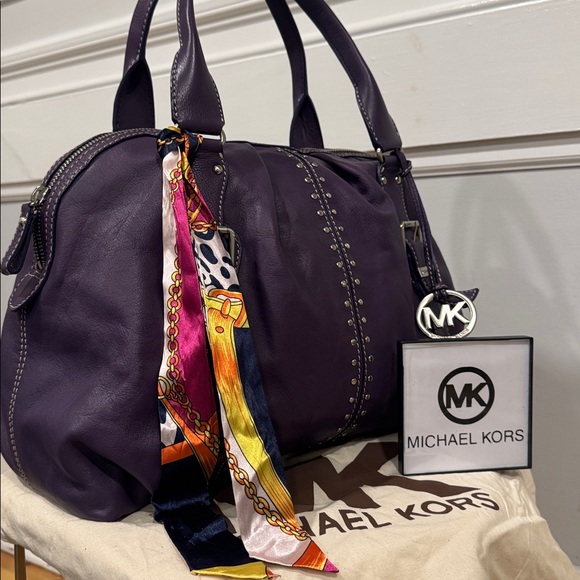 Michael Kors Handbags - Michael Kors Satchel Large Oversized Purple Leather Studded  Lattington Bag